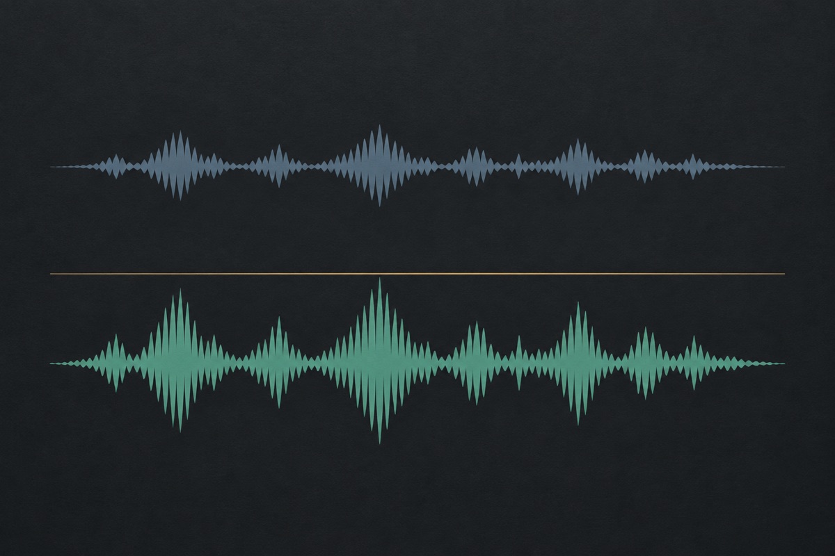 AI-generated illustration: The same waveform before and after a uniform level adjustment