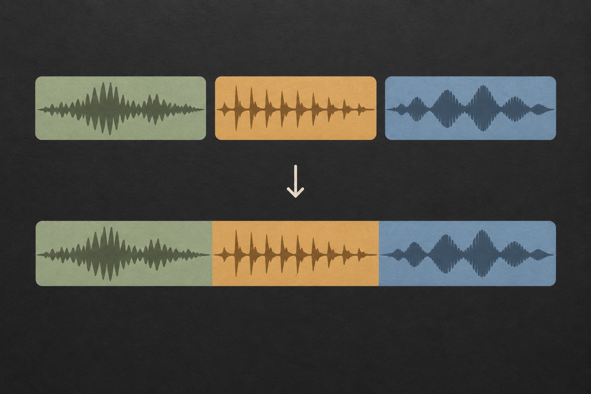AI-generated illustration: Three audio segments joined end to end in the same order