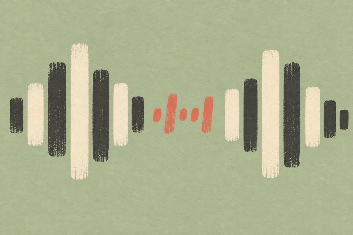 AI-generated illustration: Rhythmic marks with intentional space for a short sound phrase
